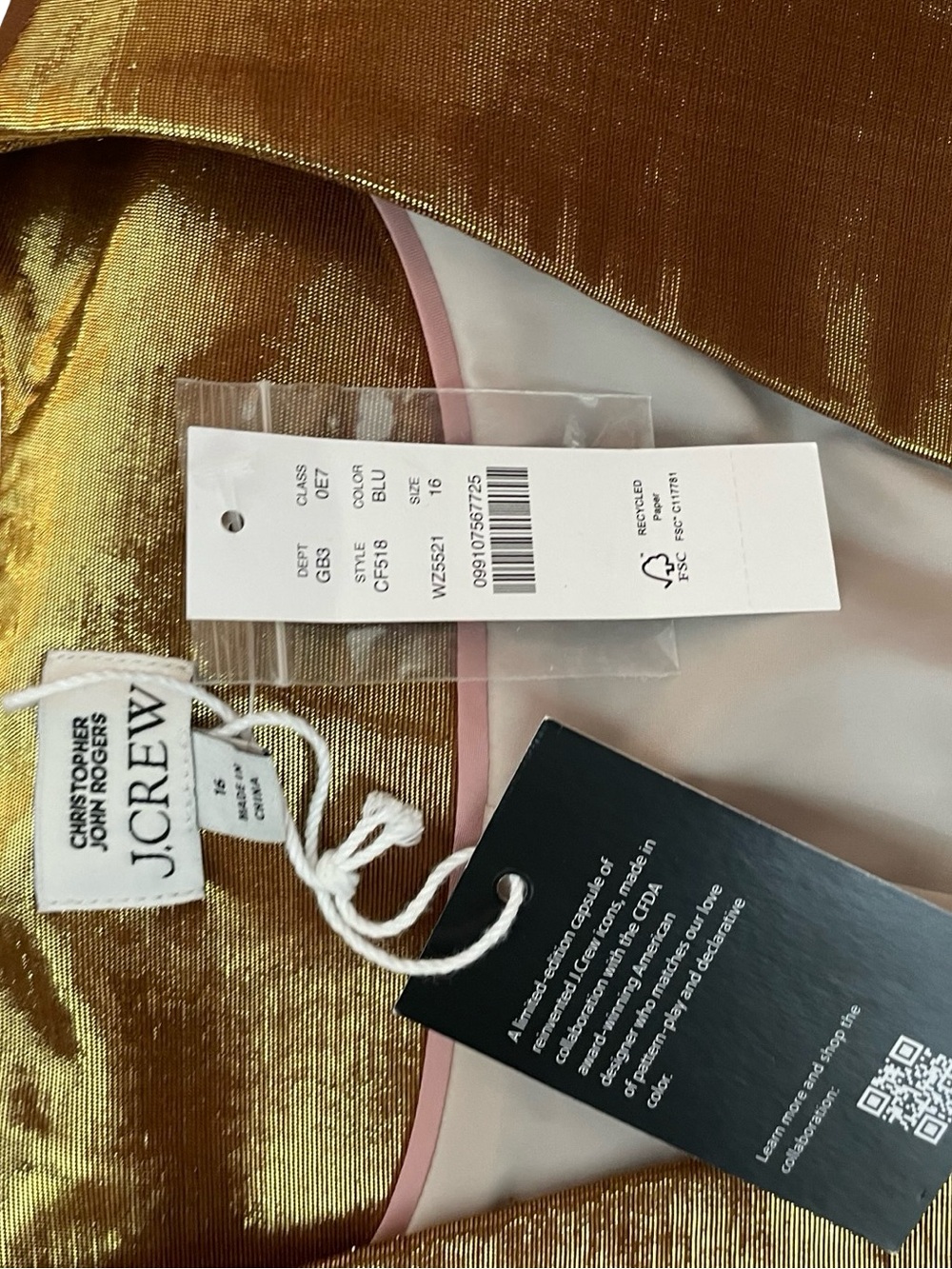 Christopher John Rogers X J.Crew classic-fit vest in gold lamé New with Tags - Picture 4 of 9